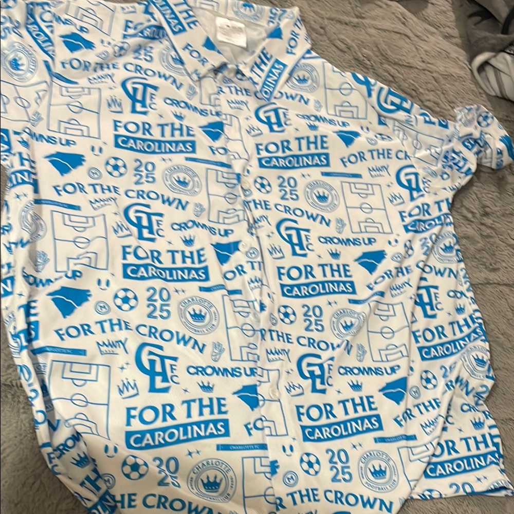 Charlotte FC Blue and White Graphic Button-Up Shirt